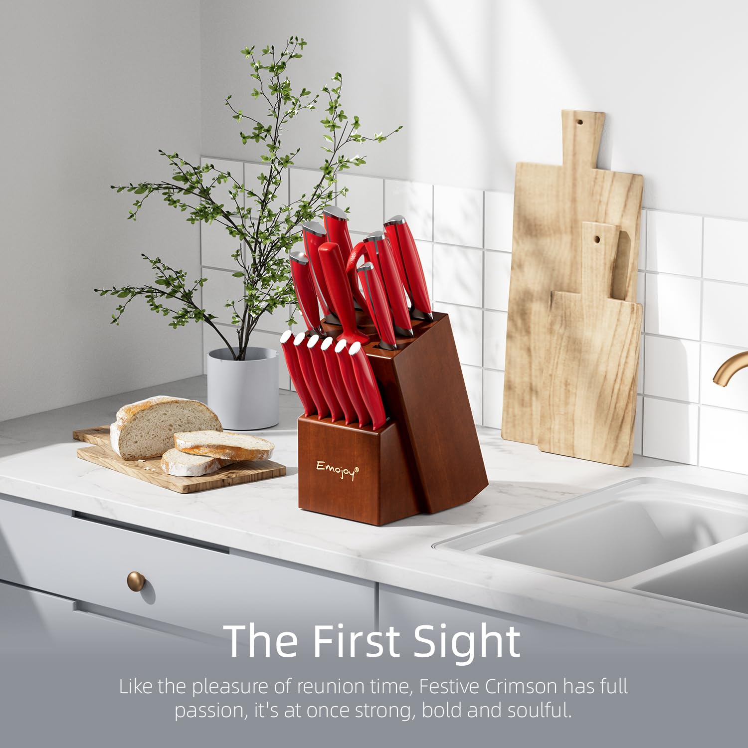 Emojoy 8-inch slicing knife ready for even, clean cuts.