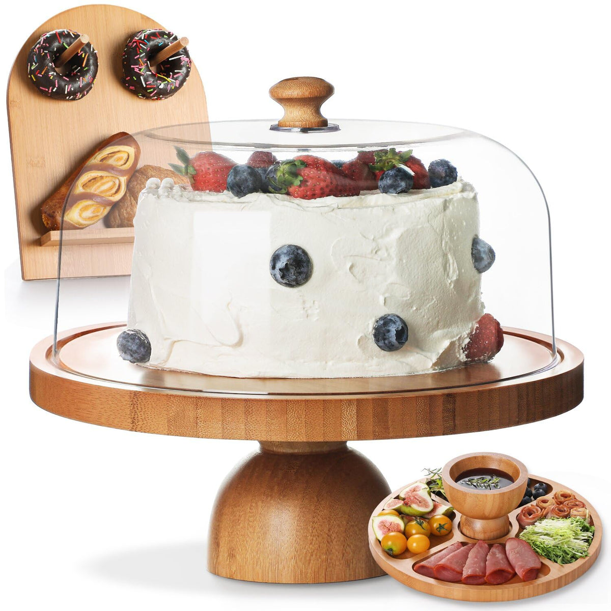 Emojoy bamboo cake stand 11-inch round display securely holds up to an 11-inch cake