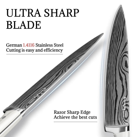 Emojoy built-in sharpener in block for quick blade touch-ups during prep.