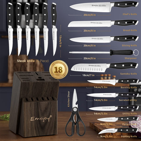 Emojoy chef knife with 16-degree edge for precise slicing.