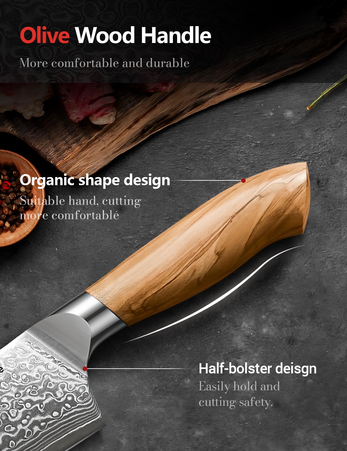 Emojoy 67-layer Damascus blade pattern with distinctive edge