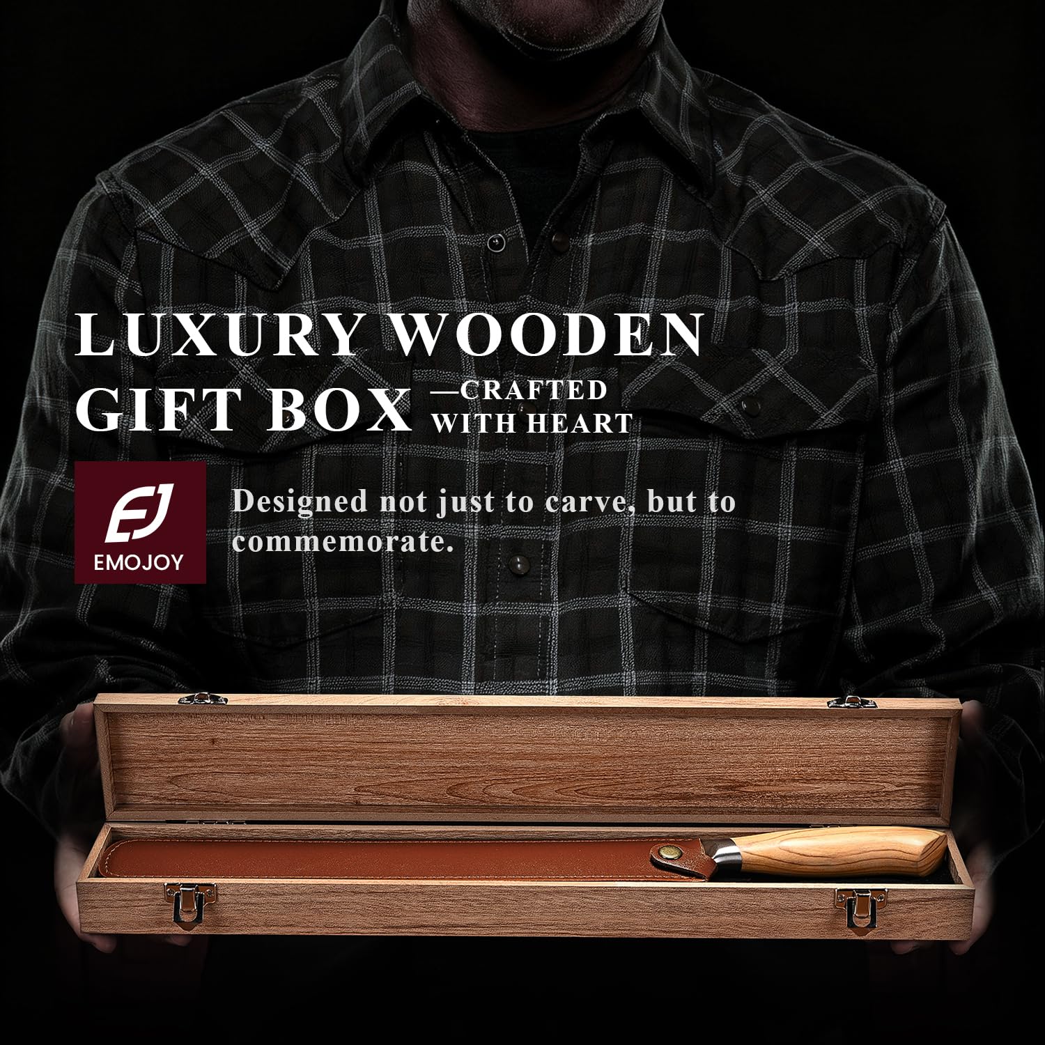 Emojoy premium wooden gift box enhances gifting presentation.