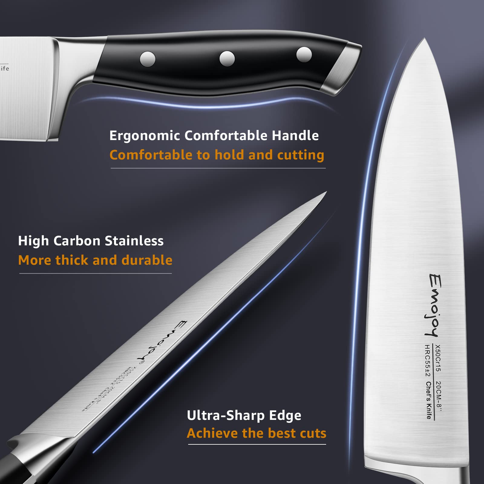 Emojoy Santoku knife ready for versatile kitchen prep.