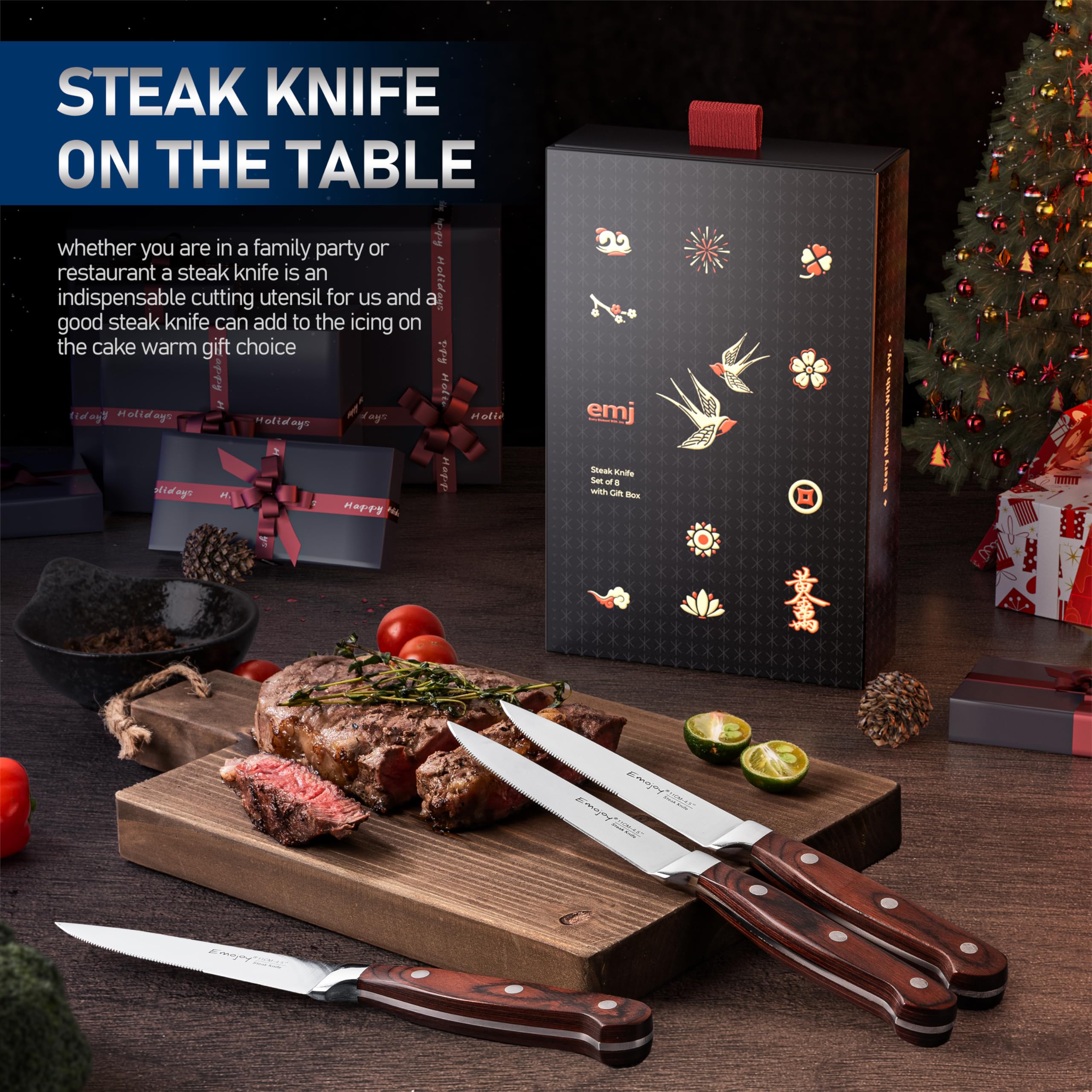 Emojoy steak knives full-tang construction for balanced control