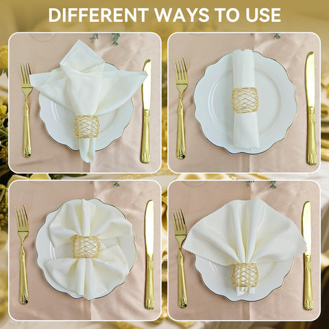 EMORBALS gold napkin rings sized 1.77 by 2.17 inches fit standard napkins.