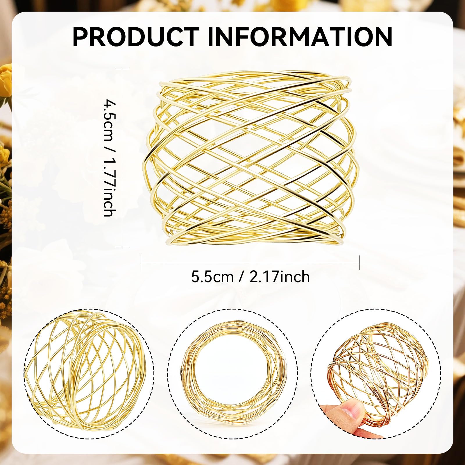 EMORBALS gold napkin rings feature openwork pattern, enhancing light and table ambience.