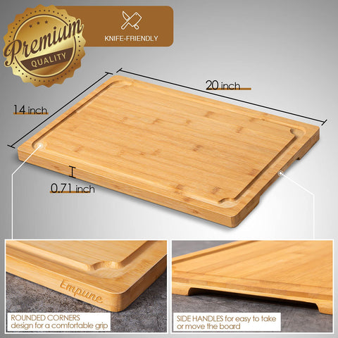 Empune 2XL bamboo board with built-in side handles for easy serving.