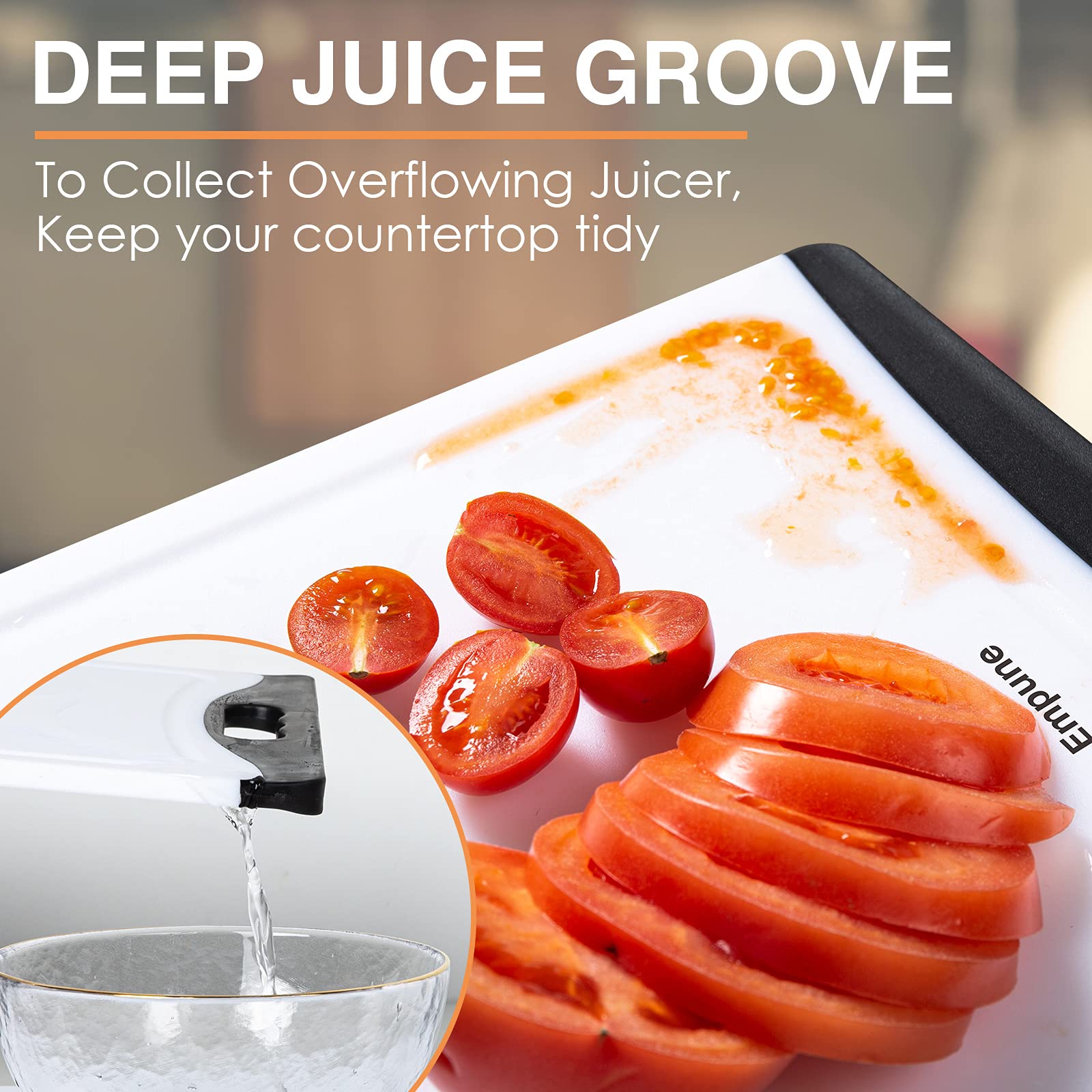 Empune plastic cutting boards are dishwasher safe for easy cleanup.