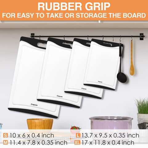 Empune cutting board features easy-grip handles for stable chopping.