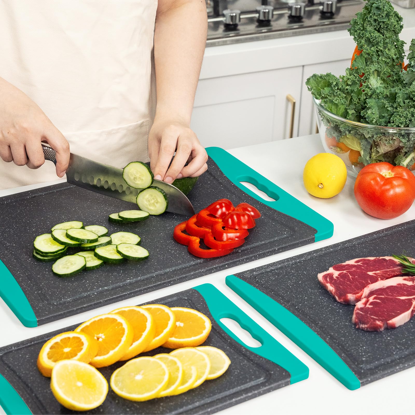 Empune turquoise set improves kitchen organization and prep versatility