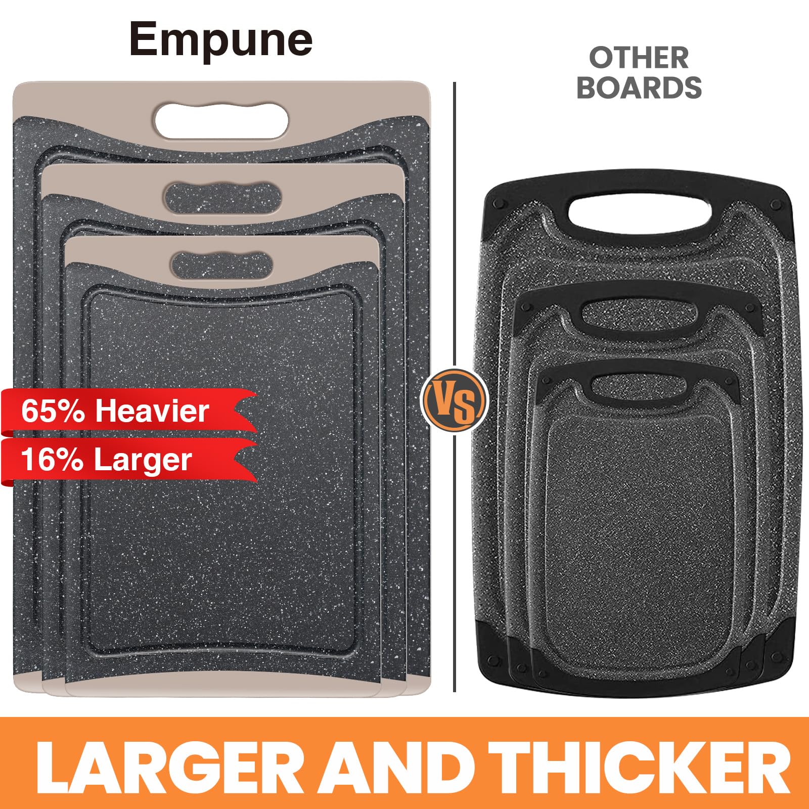 Empune large cutting board with juice groove to catch liquids