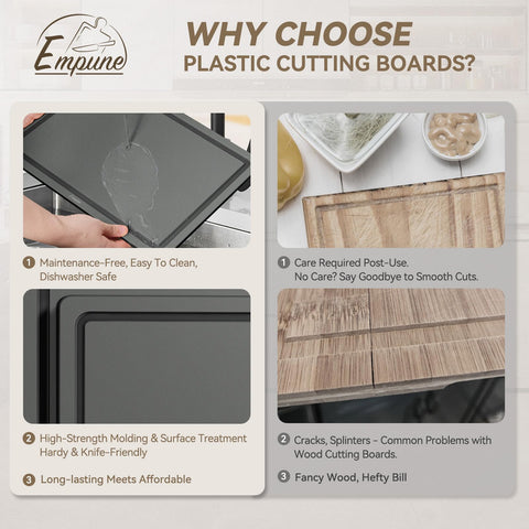 Empune nonporous surface resists stains and odors for everyday kitchen use.