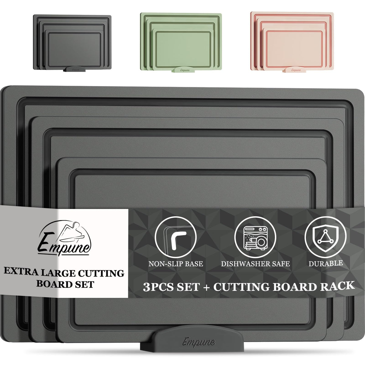 Empune cutting board set with three sizes for versatile prep and cross-contamination control.