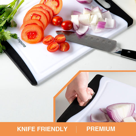 Empune large cutting board surface resists staining for long-lasting use.