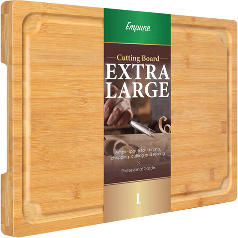 Empune extra-large bamboo cutting board with juice groove for mess-free prep