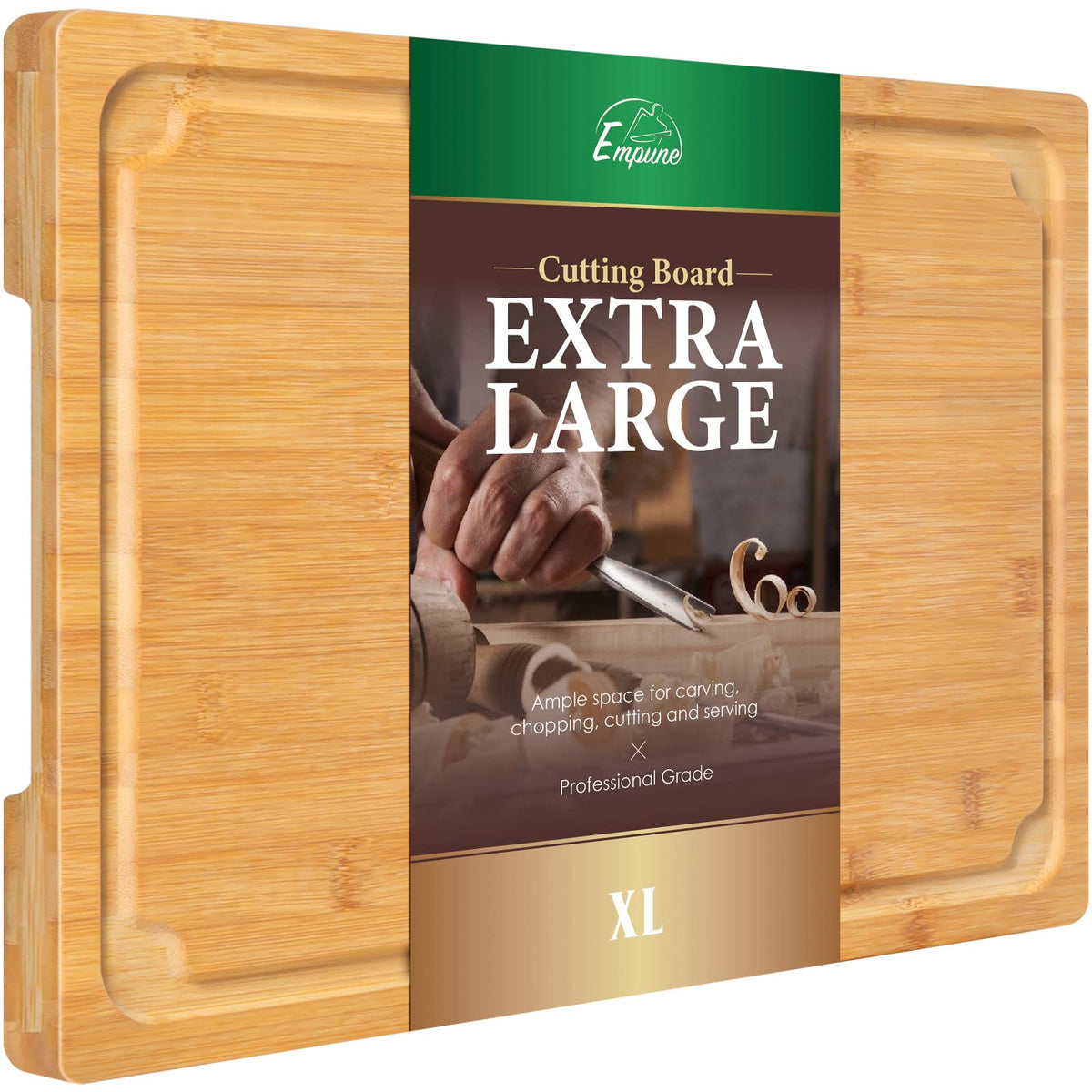 Empune extra-large cutting board top view with ample prep space for meats and cheeses