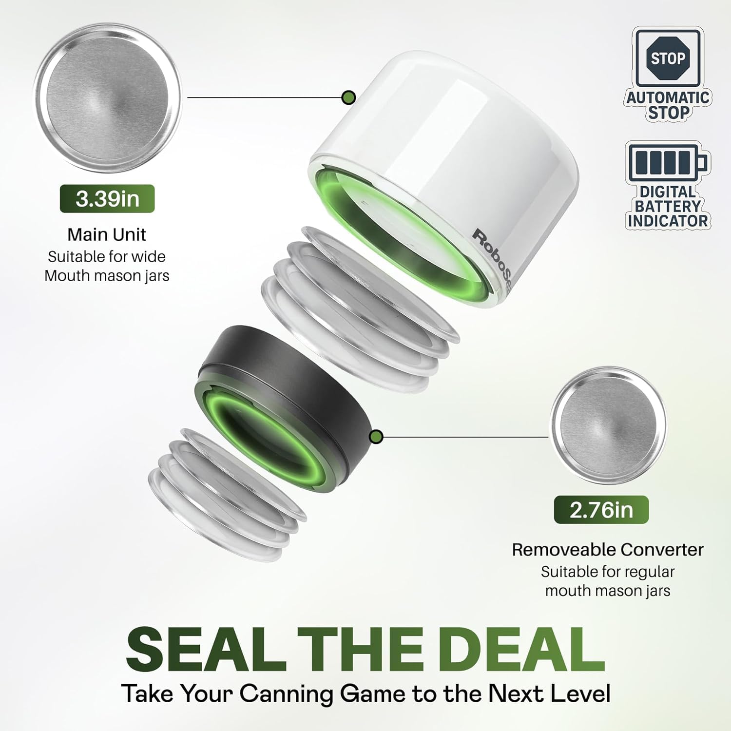 EMSON RoboSeal includes ten BPA-free lids for small and large jars