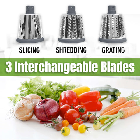 EMSON rotary grater with 3 drums for versatile slicing and shredding.
