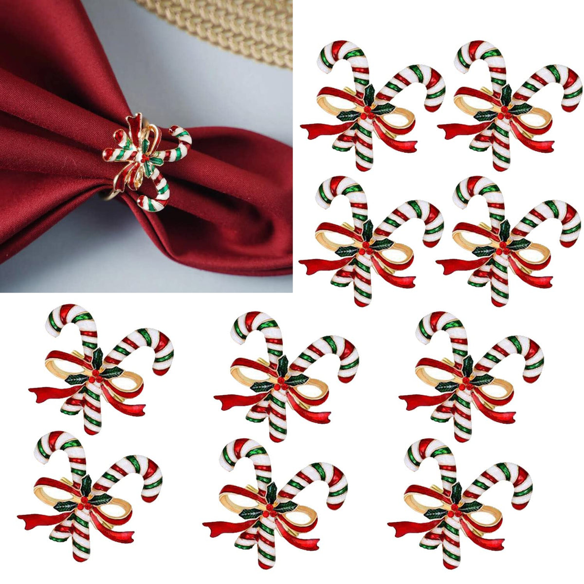ENASGLOO Christmas cane napkin ring on festive table adding elegant sparkle