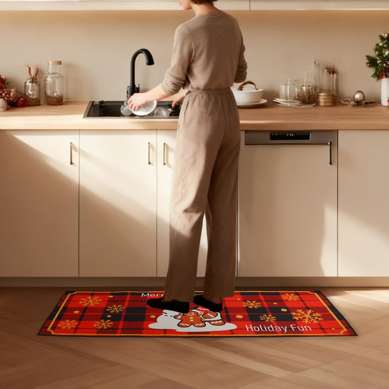 Enbelcto plush crystal velvet texture, soft feel underfoot for comfort.