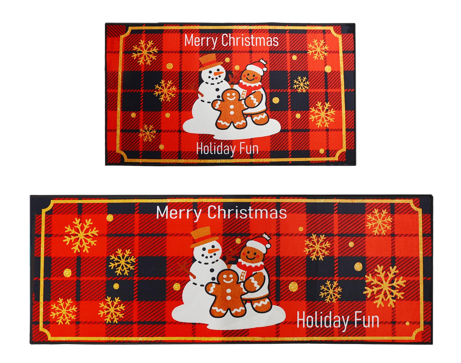 Enbelcto snowman kitchen rug 17x29, front sink area, adds festive decor and spills protection.