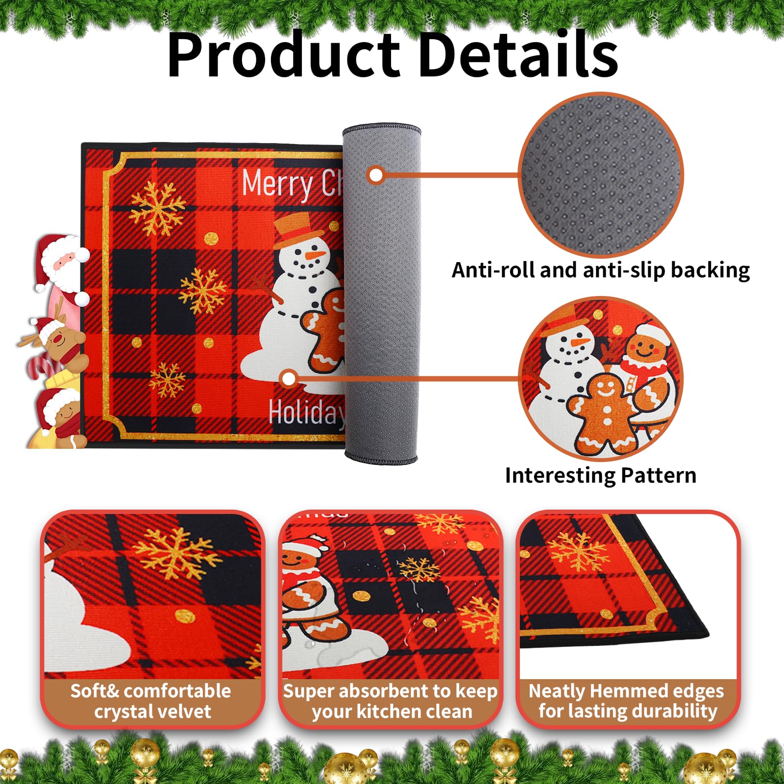 Enbelcto snowman kitchen rugs set of 2, cozy holiday ambiance for any room.