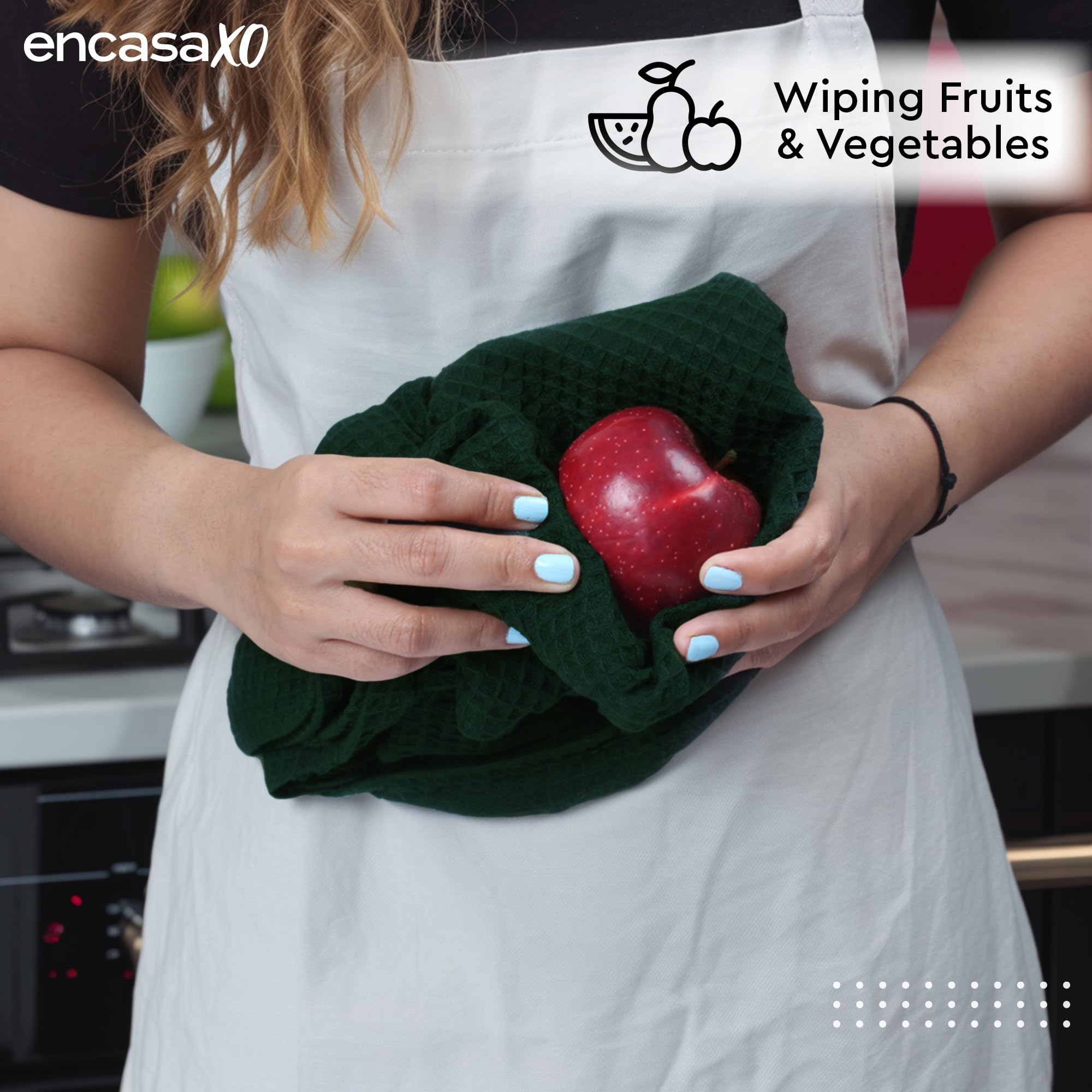 Encasa XO quick-dry cotton washcloths help keep counters dry