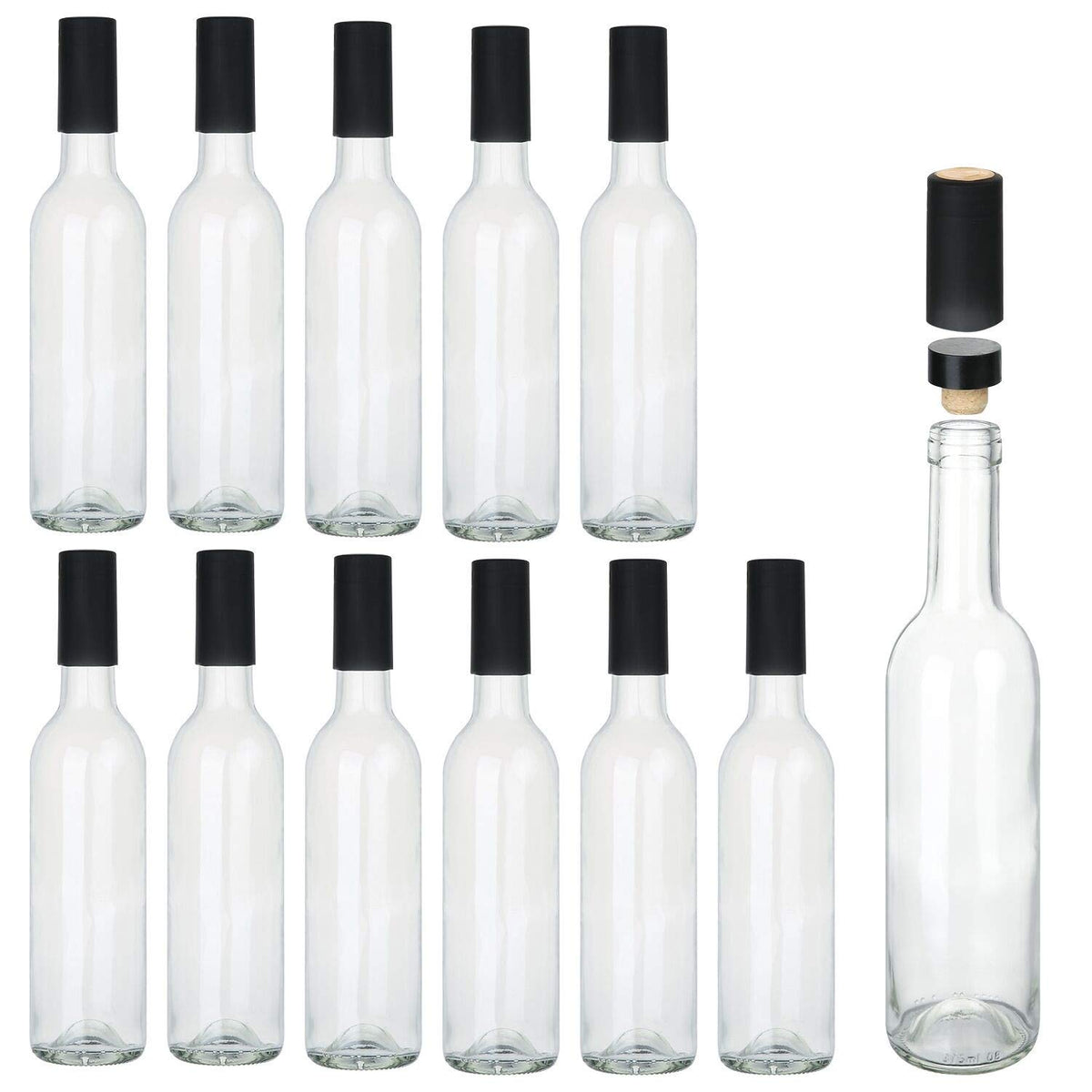 Encheng 12oz glass bottle with cork lid, ideal for wine making and beverages.