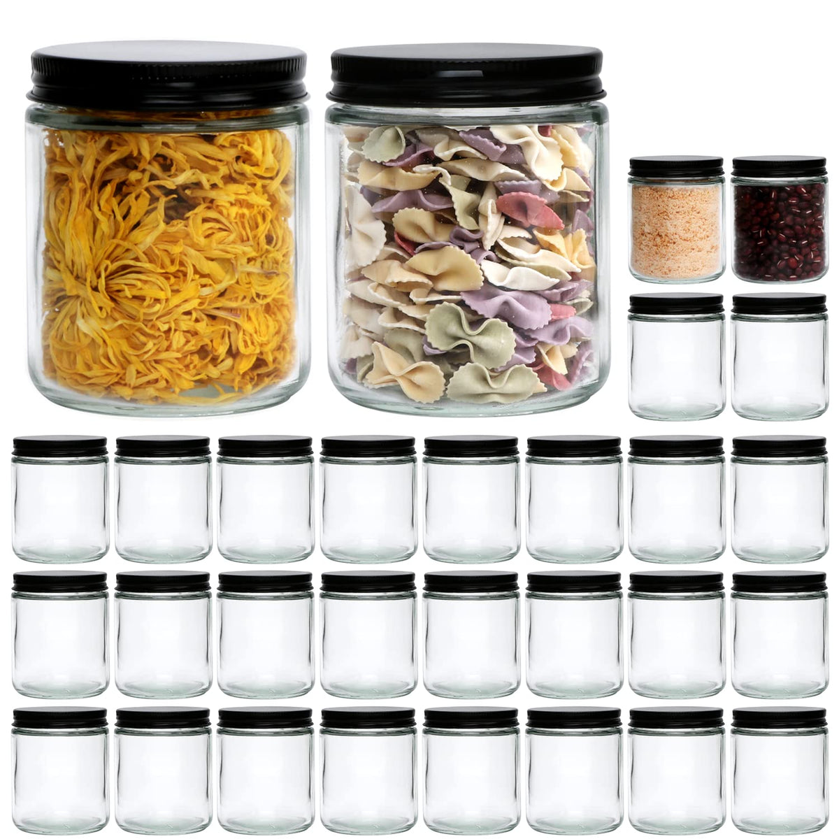Encheng 8 oz glass jar with black lid for DIY candles and organized pantry storage.