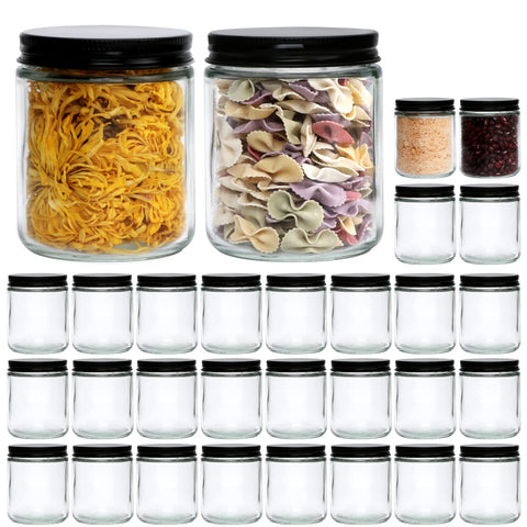 Encheng 8 oz glass jar with black lid for DIY candles and organized pantry storage.