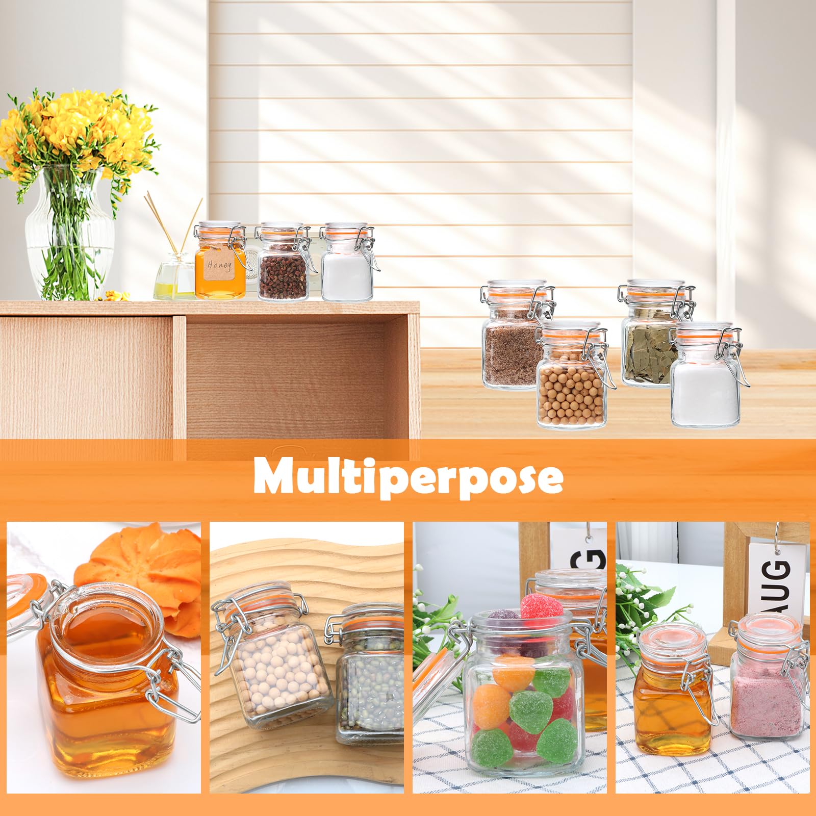 Compact kitchen storage using Encheng glass jars