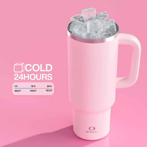 ENCOOL 40oz tumbler in cotton-candy finish; vibrant color for daily use.