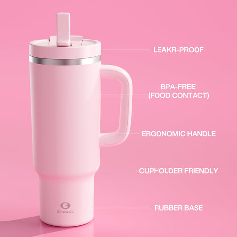 ENCOOL 40oz tumbler ergonomic design enhances comfortable grip.