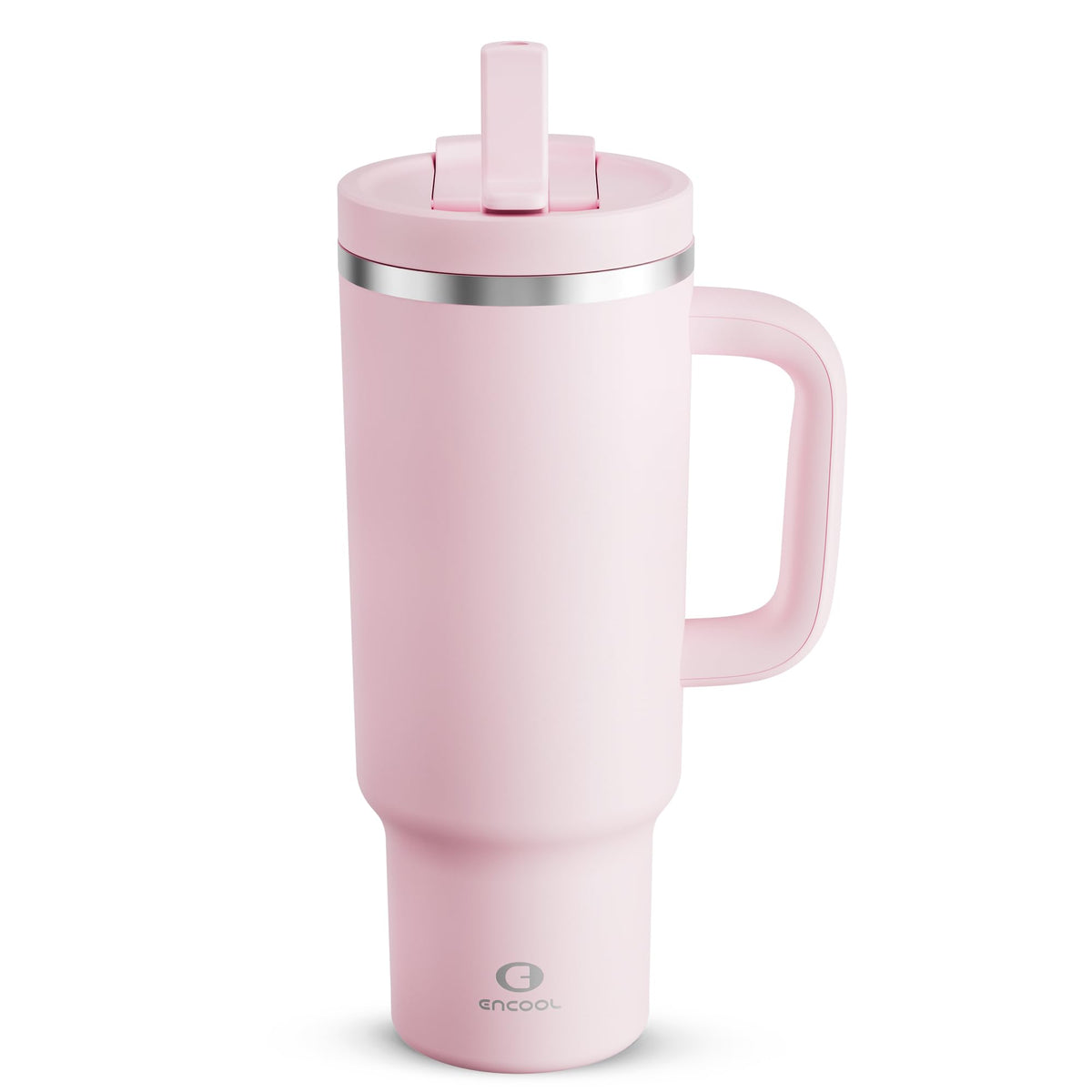 ENCOOL 40oz tumbler with handle and straw; spill-free sipping on the go.