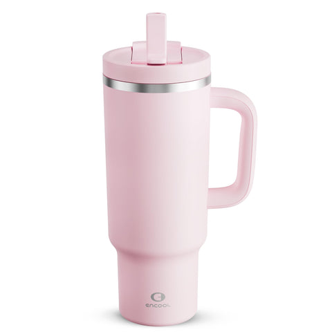 ENCOOL 40oz tumbler with handle and straw; spill-free sipping on the go.