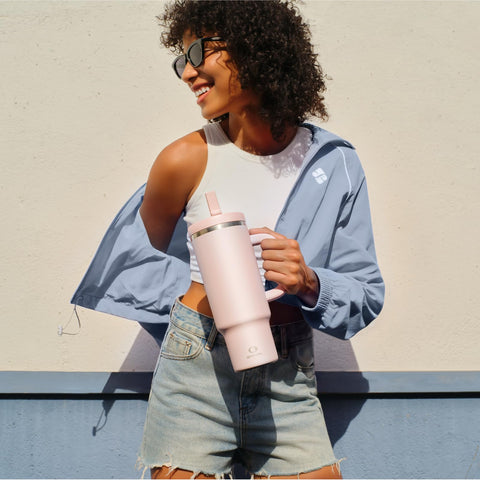 ENCOOL 40oz tumbler with leakproof lid for mess-free travel.