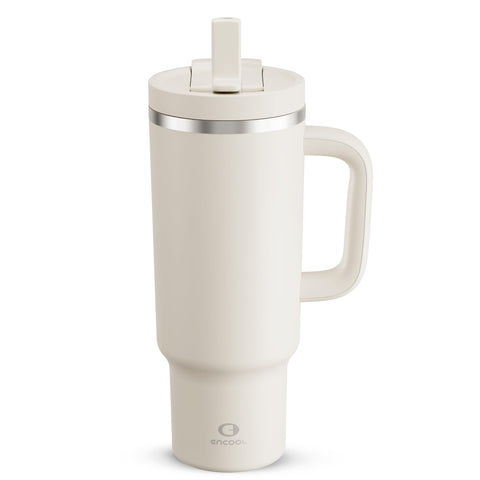 ENCOOL 40 oz tumbler with handle in cream moon keeps beverages cold up to 24 hours