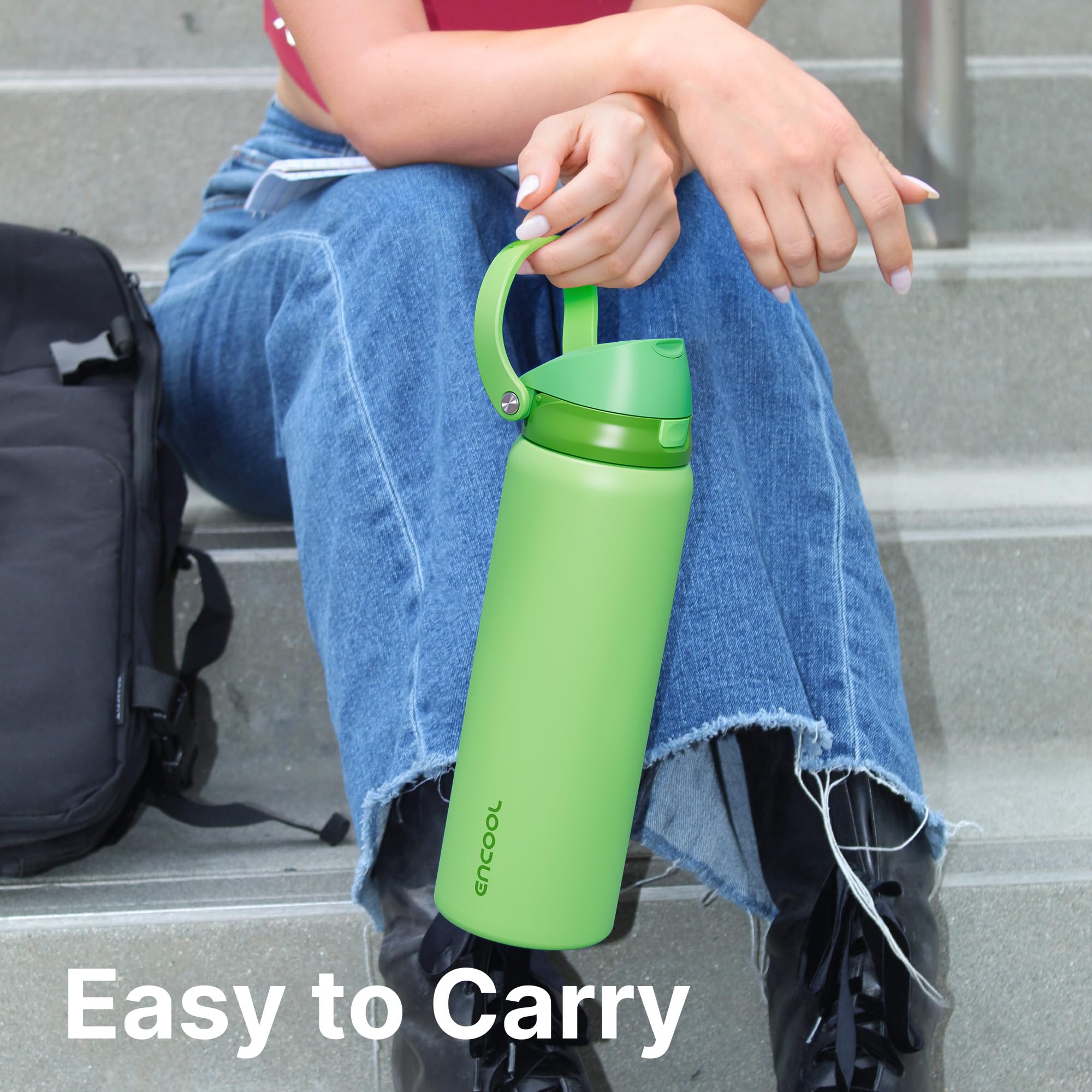 ENCOOL bottle with dual-sip straw for easy drinking