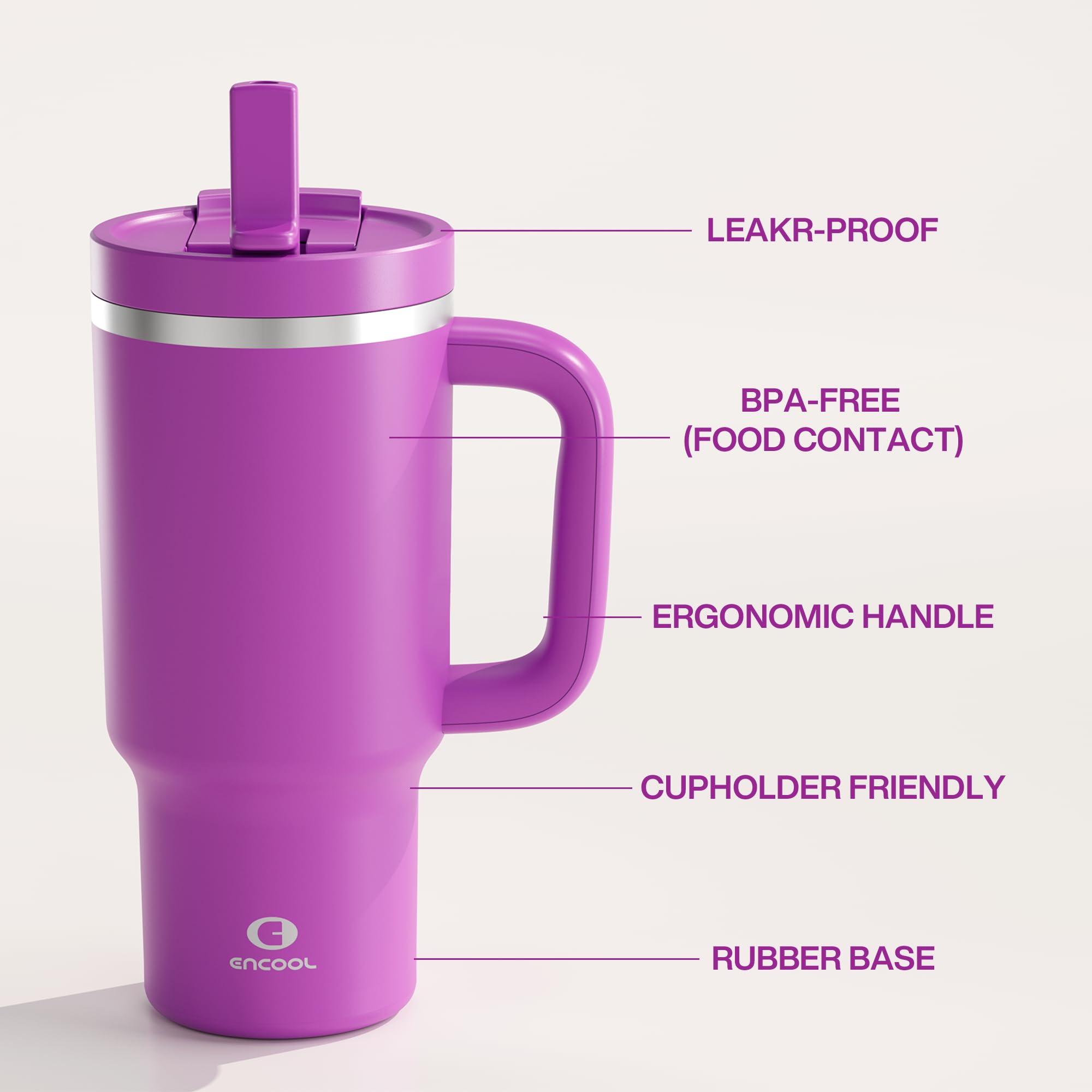 ENCOOL stainless steel insulated tumbler keeps beverages cold for hours.