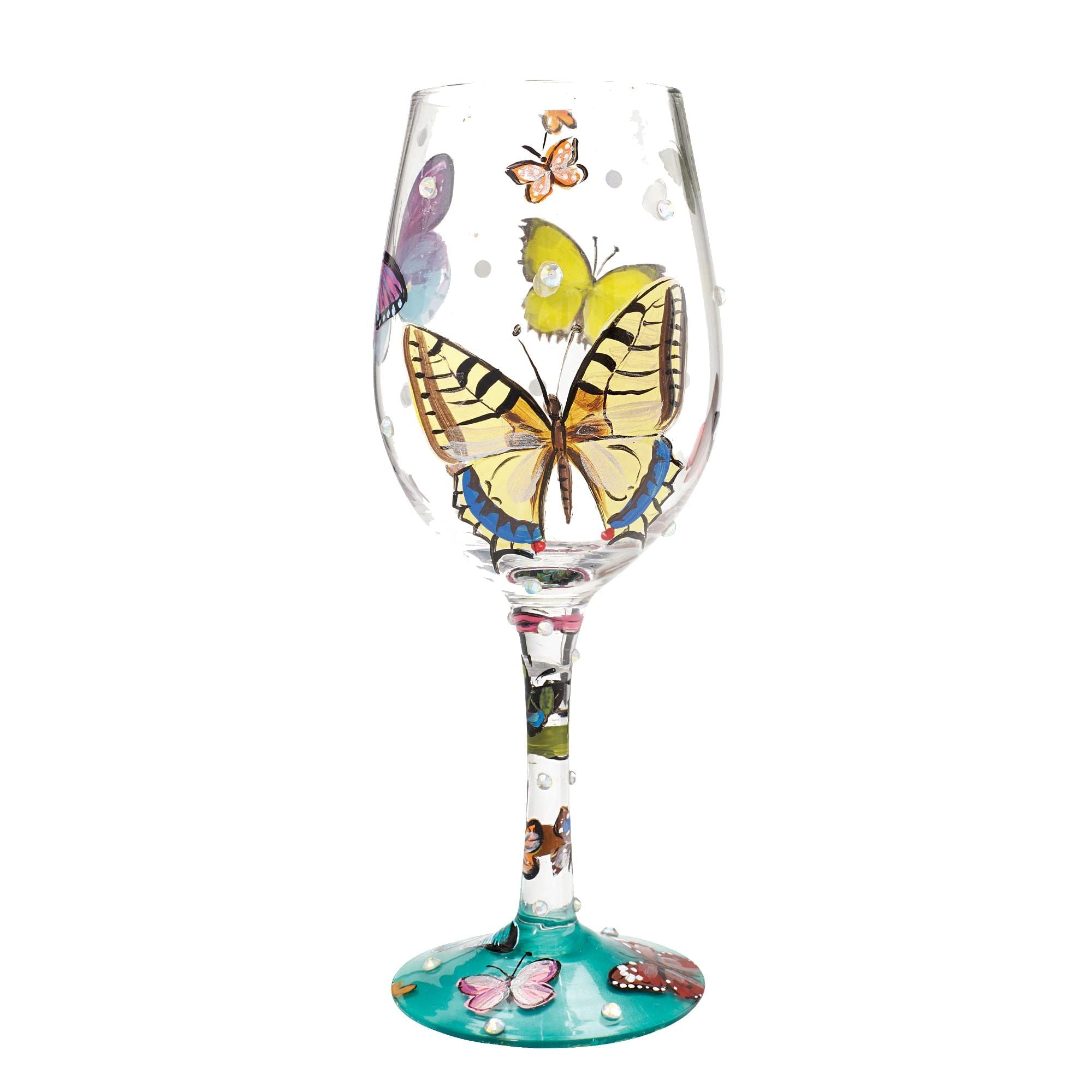 Enesco Designs by Lolita Butterflies wine glass with base design, ideal for entertaining.