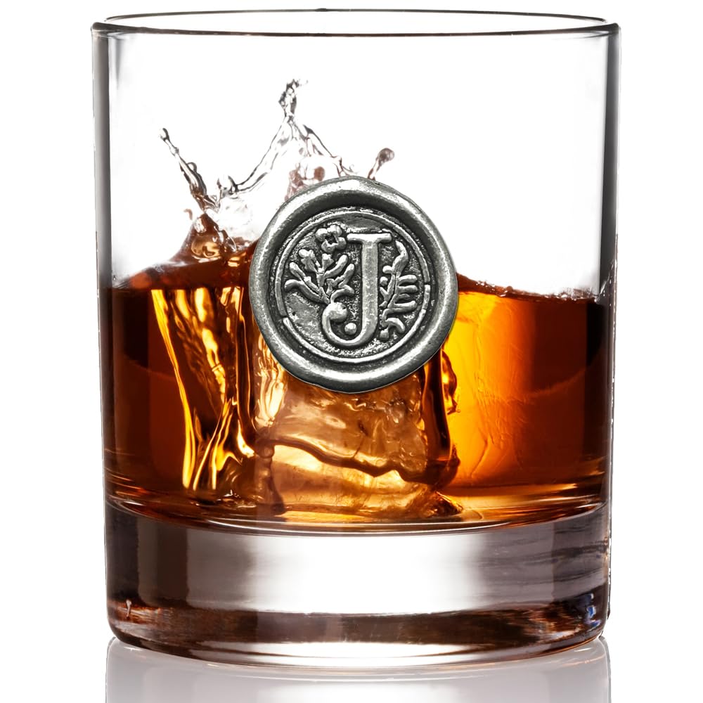 English Pewter Company pewter badge wax seal detail enhances classic whiskey presentation.