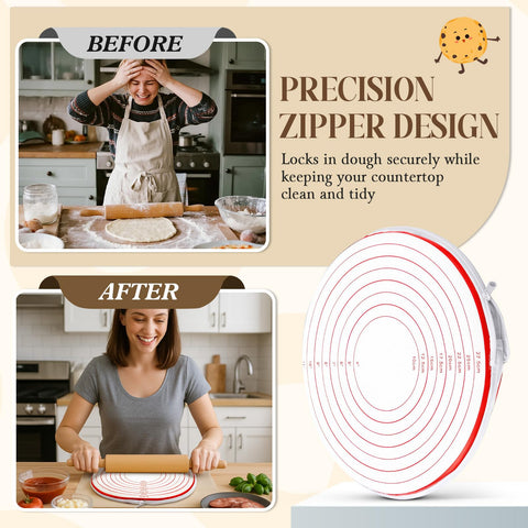 Printed size guides from 4 to 11 inches help match crust to pan.