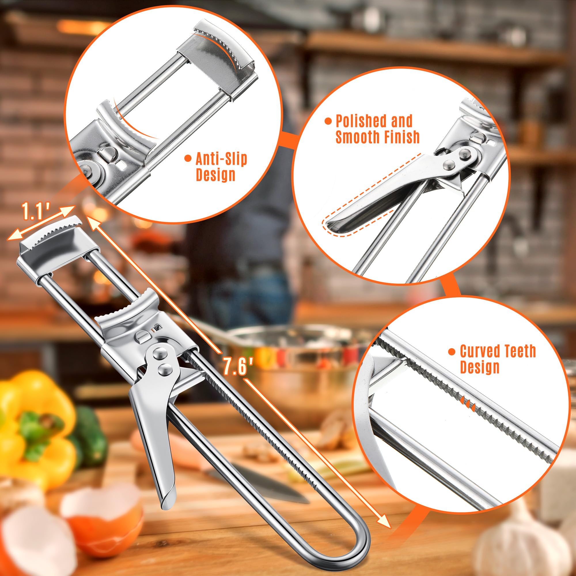 Enhon stainless steel jar opener closeup showing precision serrated teeth grip
