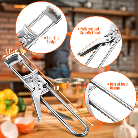 Enhon stainless steel jar opener closeup showing precision serrated teeth grip