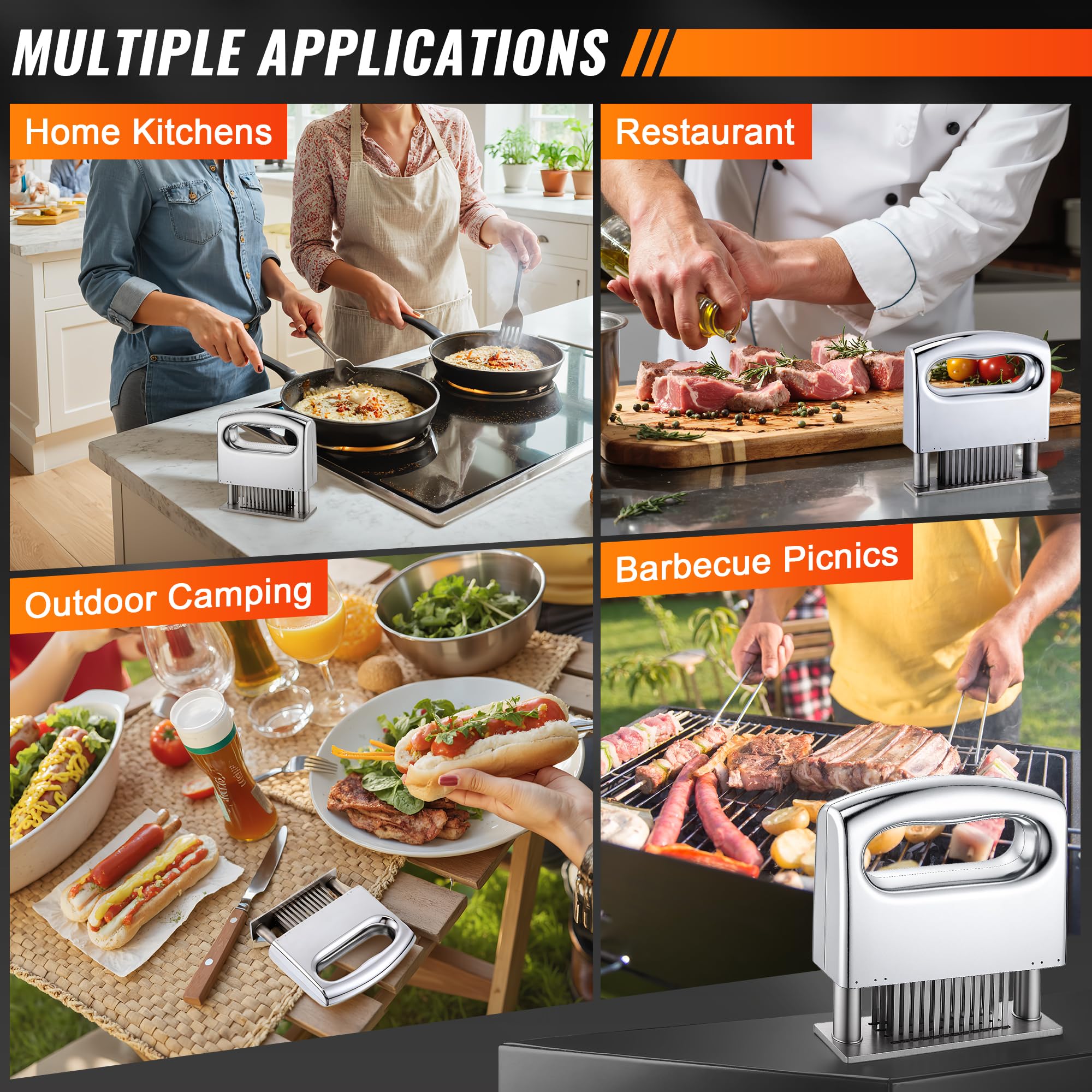 Enhon tenderizer aids marinade penetration for flavorful results.