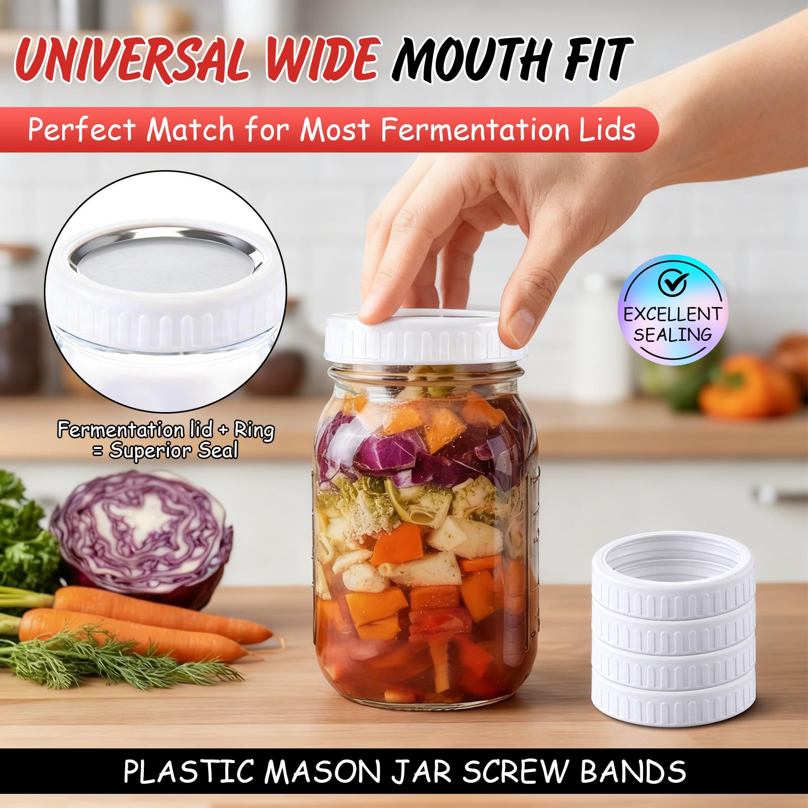 Enhon wide mouth jar rings fit standard discs for secure sealing.