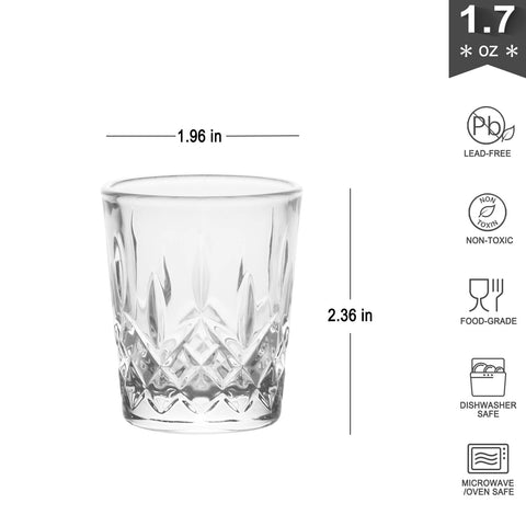 Enindel smooth-mouth clear-body shot glass offers comfortable grip for pours.