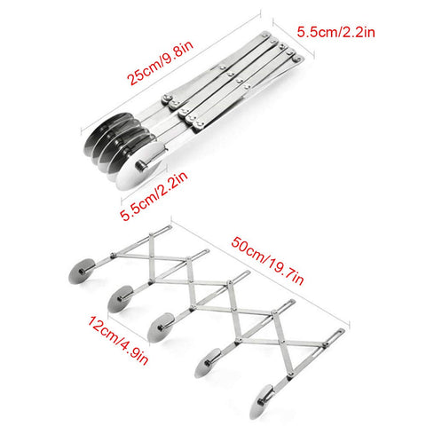 ENINFUT 5-Wheel Pastry Cutter close-up of wheels shows durable stainless steel build.