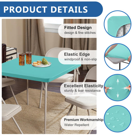 Enjoyidea aqua blue spandex tablecloth with elastic edge for secure non-slip coverage