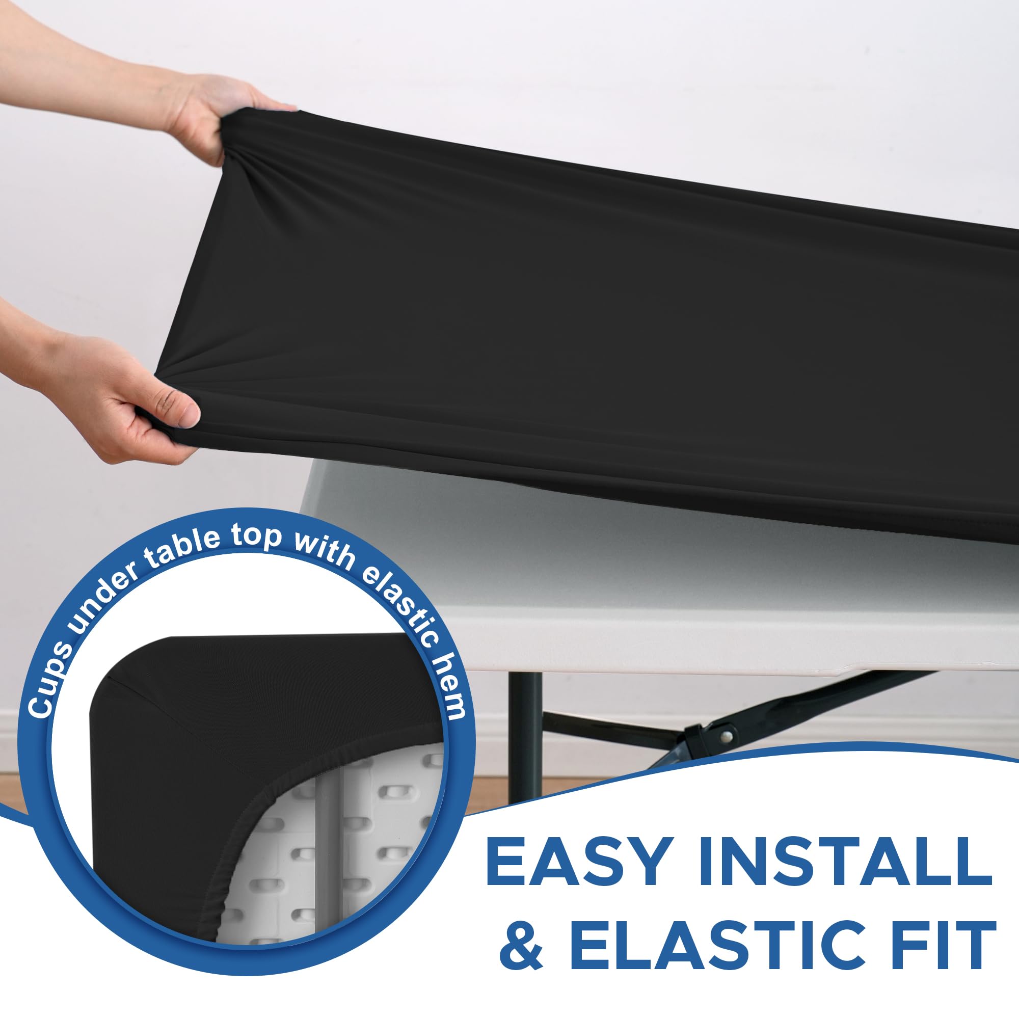 Enjoyidea black dining table cover for weddings and banquets.